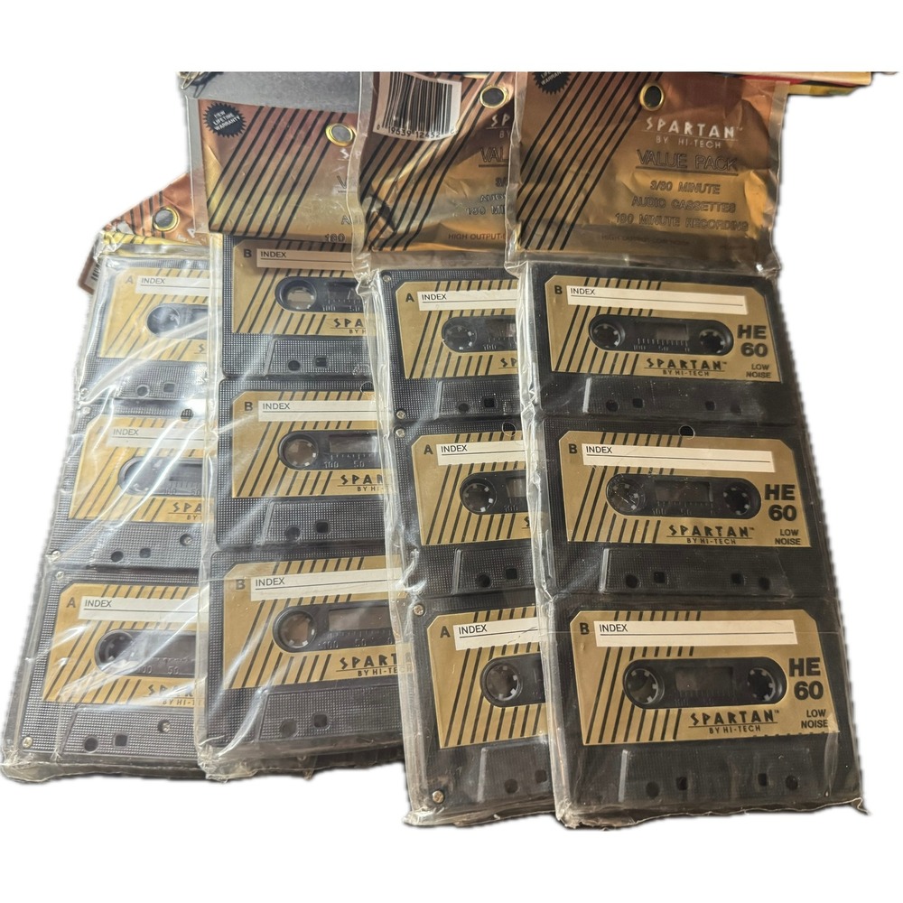 Vintage Spartan Hi-Tech HE-60 Blank Audio Cassette Tapes NOS Lot of 12‎ Sealed